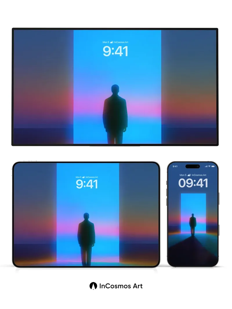 Silhouetted Threshold Wallpaper with Neon Horizon