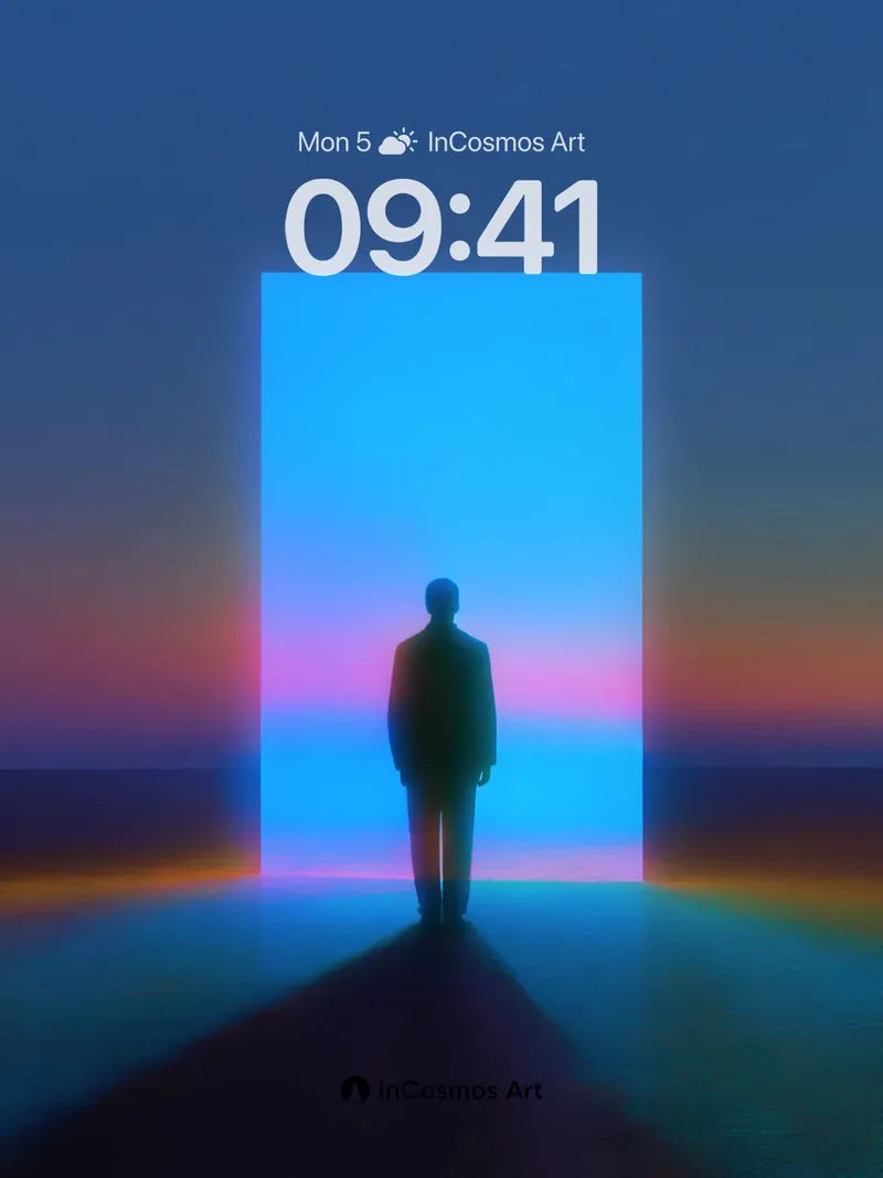 Silhouetted Threshold Wallpaper with Neon Horizon