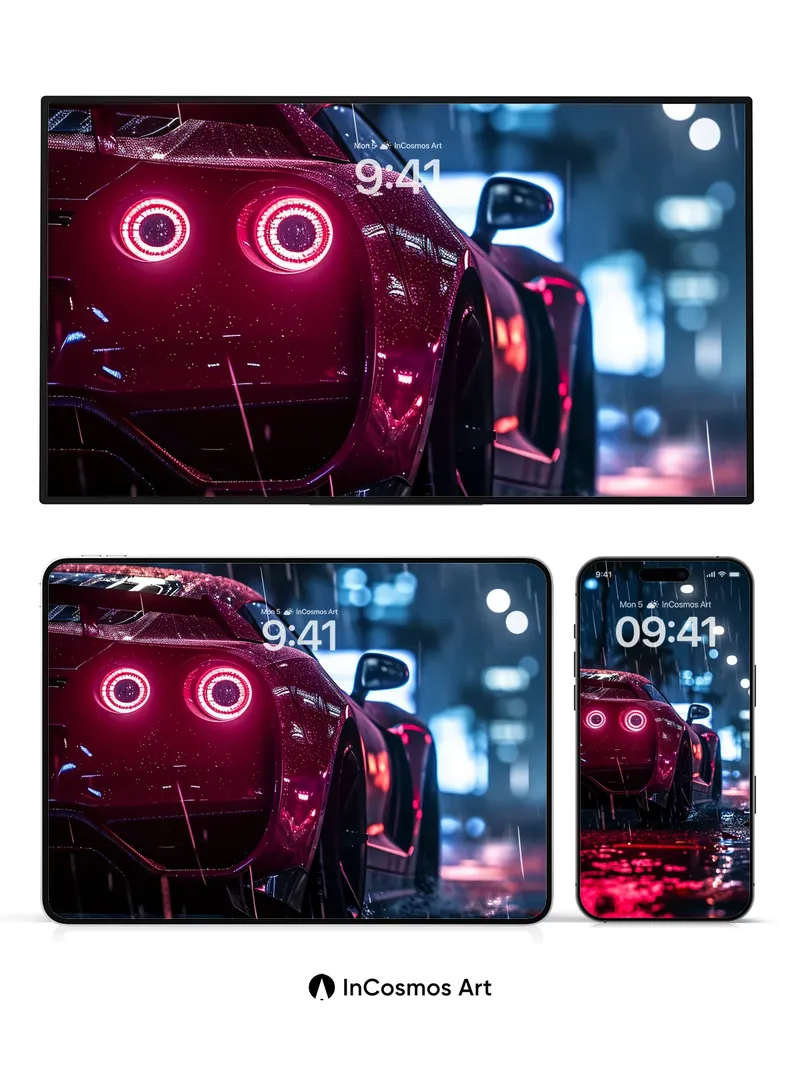 Neon Pulse Wallpaper with Rain-Soaked Reflections