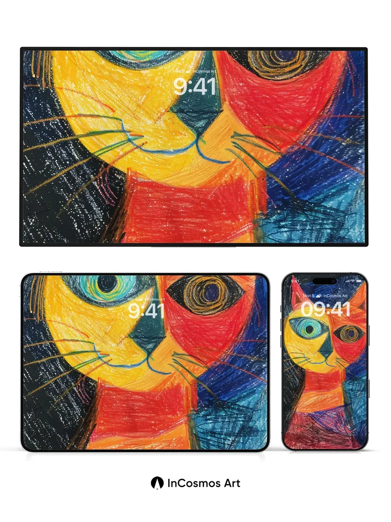 Cubist Cat Wallpaper with Dual-Eye Vision