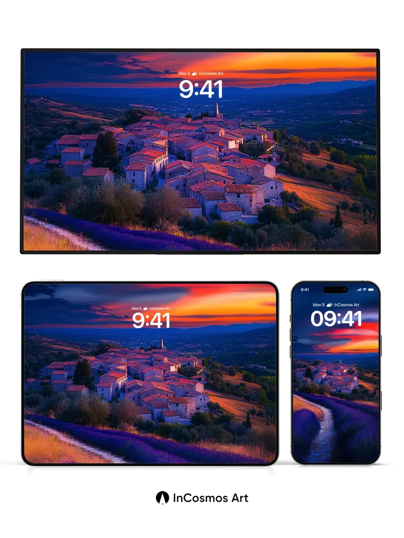 Crimson Horizon Wallpaper with Lavender Path