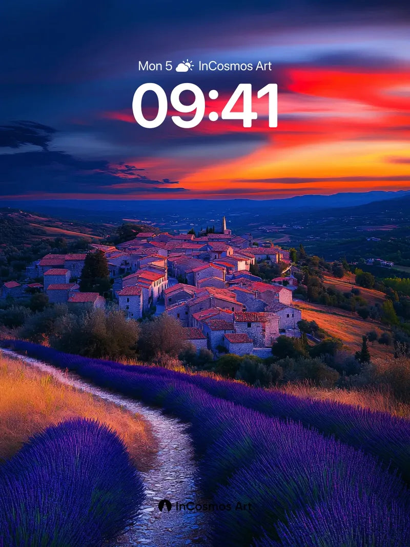 Crimson Horizon Wallpaper with Lavender Path