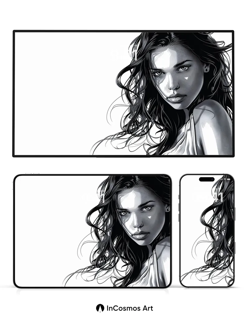 Monochrome Muse Wallpaper with Whispering Hair