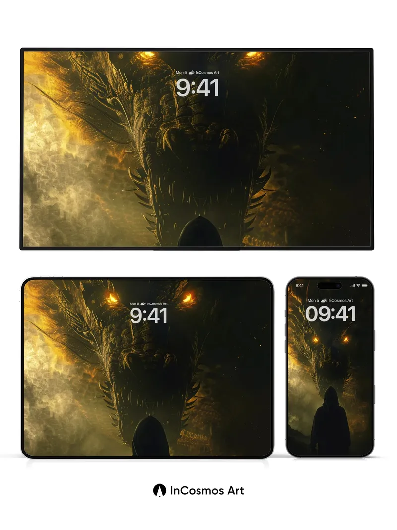 Shadowed Encounter Wallpaper with Fiery Dragon Eyes