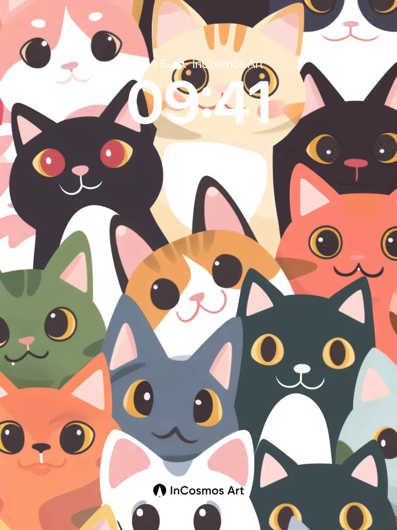 Playful Purr Wallpaper with Colorful Feline Faces wallpaper for iPhone, iPad & Mac