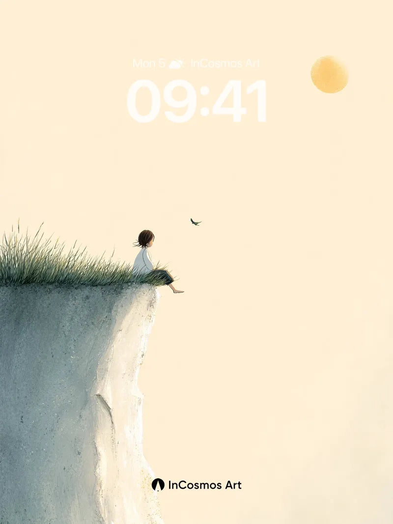 Serenity Cliff Wallpaper with Floating Sun wallpaper for iPhone, iPad & Mac