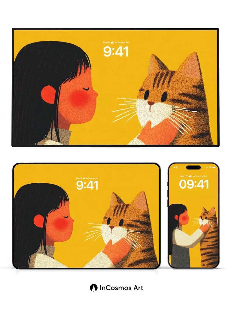 Golden Hush Wallpaper with Whiskered Embrace