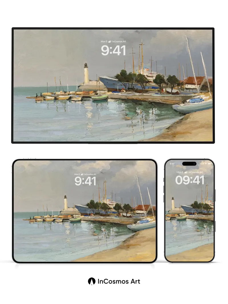 Serenity Harbor Wallpaper with Lighthouse Glow