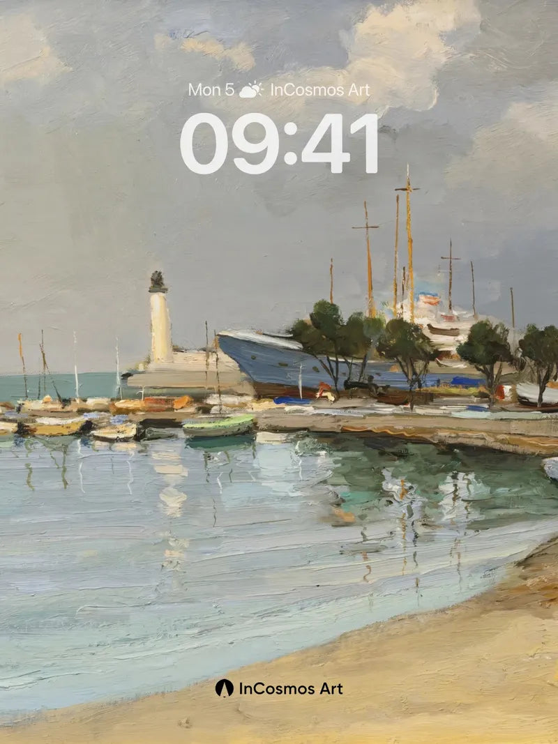 Serenity Harbor Wallpaper with Lighthouse Glow