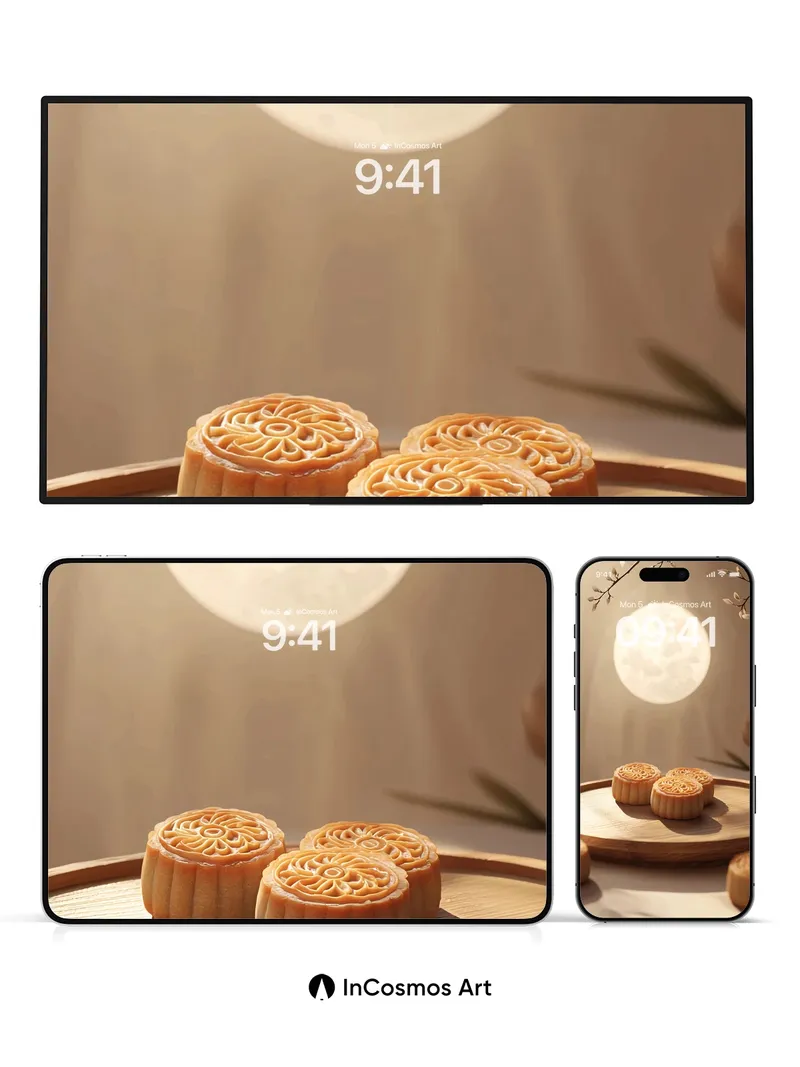 Lunar Serenity Wallpaper with Moonlit Pastries