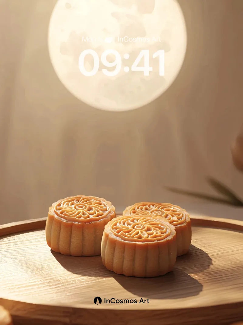 Lunar Serenity Wallpaper with Moonlit Pastries