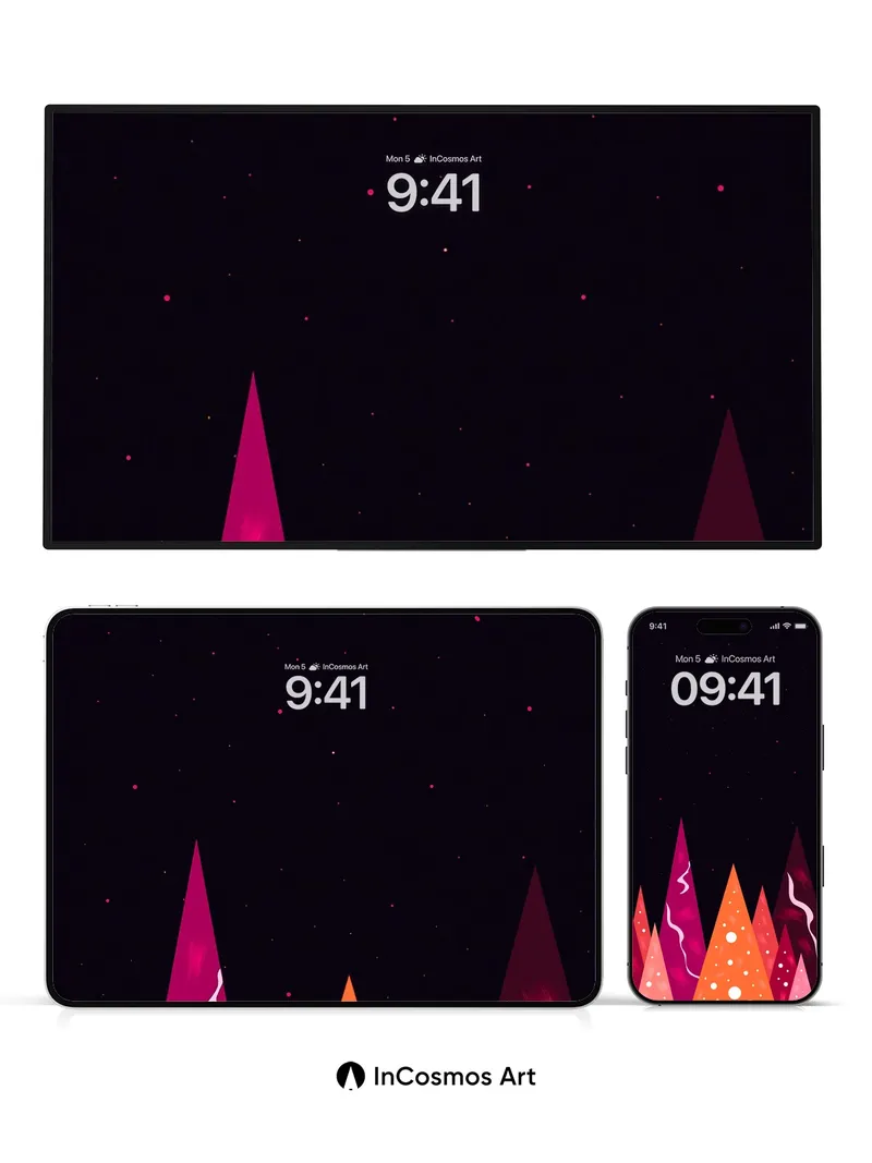 Cosmic Ember Wallpaper with Floating Lights