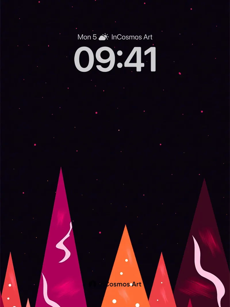 Cosmic Ember Wallpaper with Floating Lights