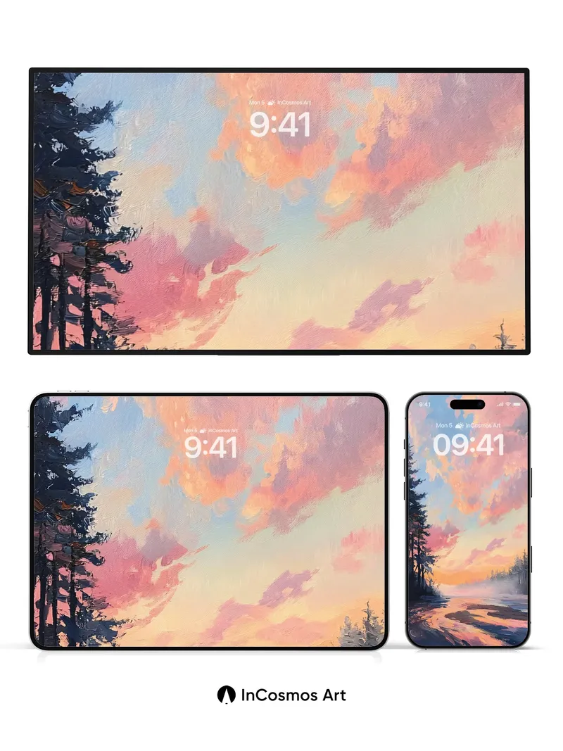 Serene Horizon Wallpaper with Misty Reflections