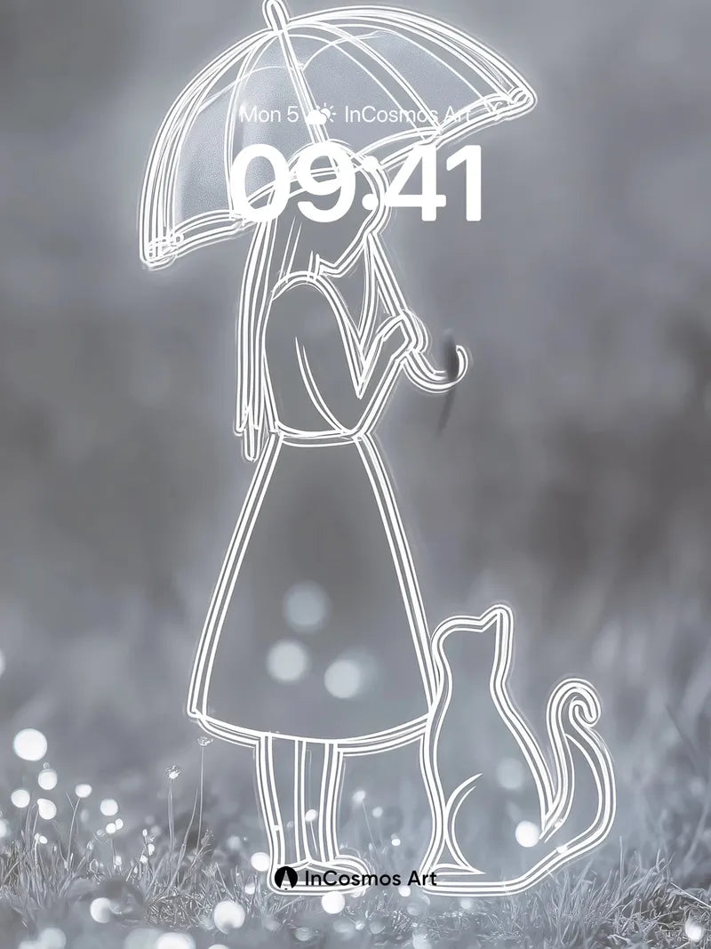 Silent Rainline Wallpaper with Feline Shadow