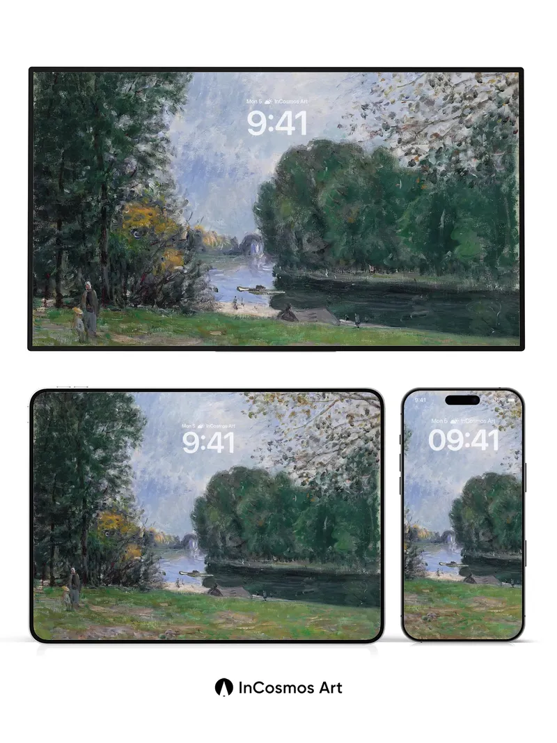 Serenity Riverbank Wallpaper with Impressionist Light