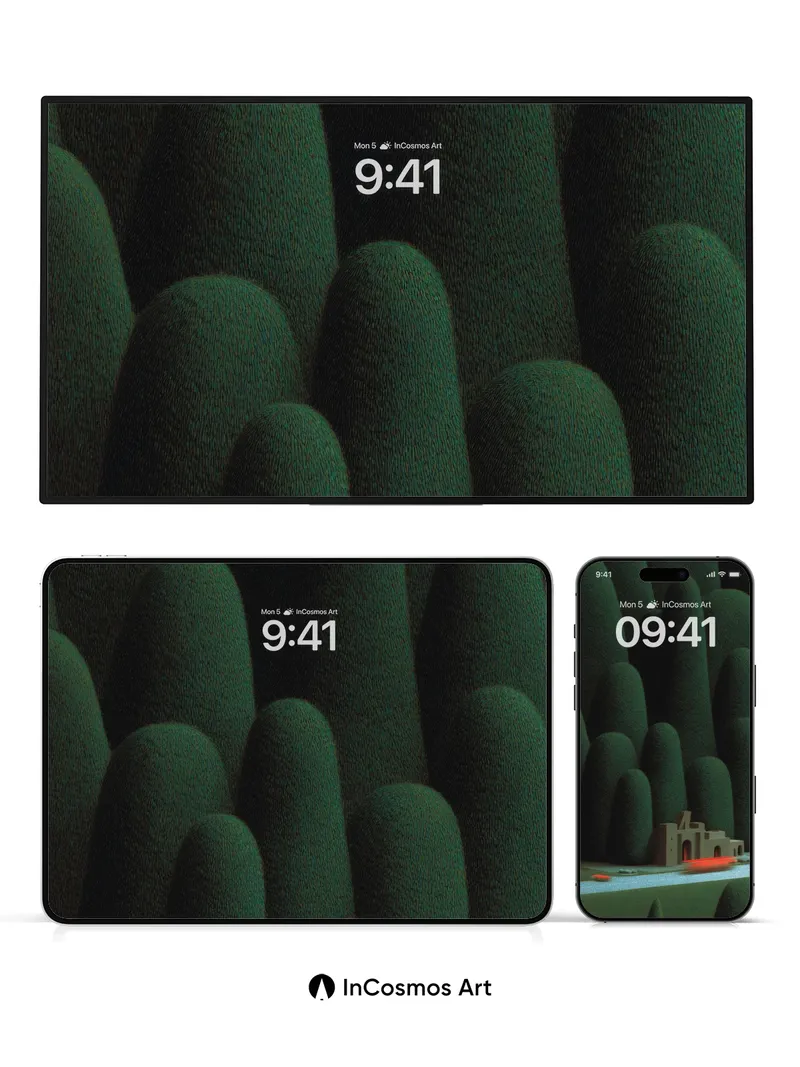 Whispering Forest Wallpaper with Neon Ruins