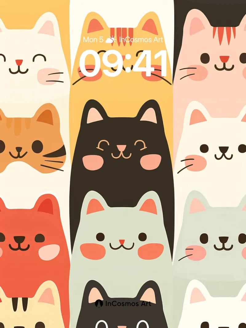 Whimsical Cat Stack Wallpaper with Kawaii Charm