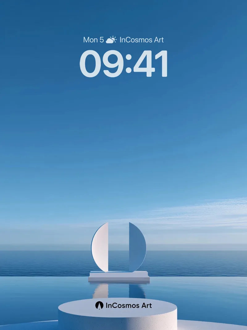 Serene Horizon Wallpaper with Floating Geometry wallpaper for iPhone, iPad & Mac