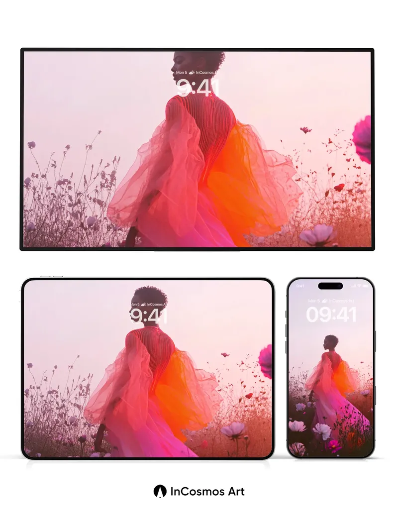 Crimson Mirage Wallpaper with Floating Petals