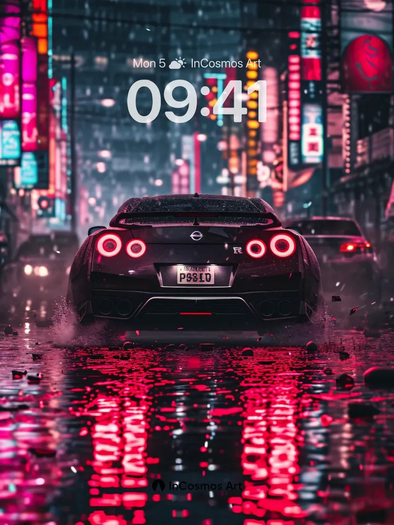 Neon Pulse Wallpaper with Rain-Soaked Reflections
