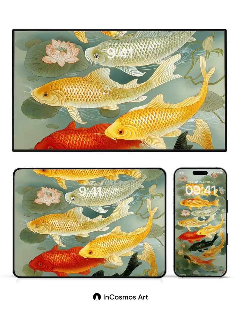 Serene Koi Symphony Wallpaper with Lotus Whispers