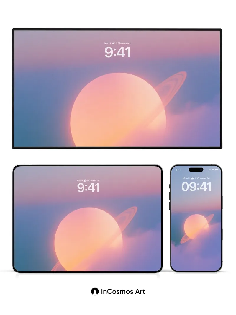 Luminous Saturn Wallpaper with Cloud Veil