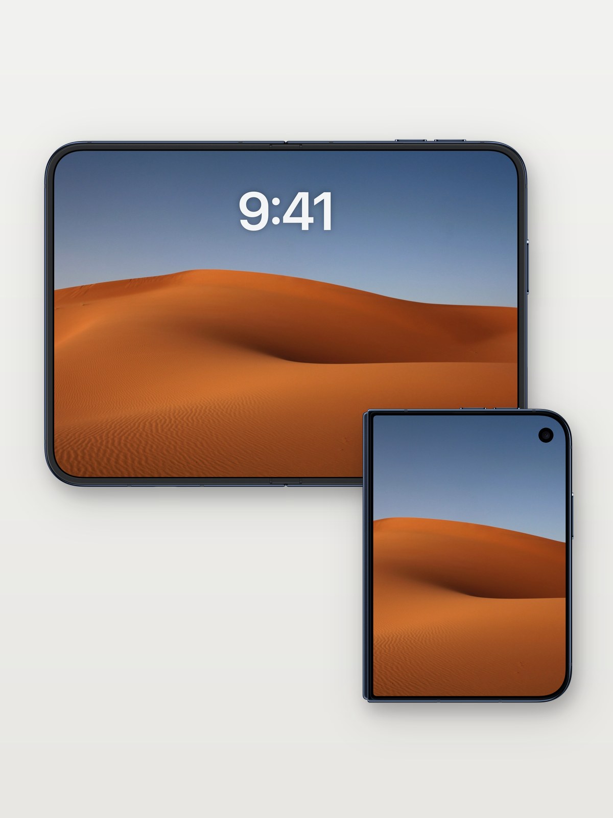 Serenity Dune Wallpaper with Golden Hush on iPhone Duo, open and closed