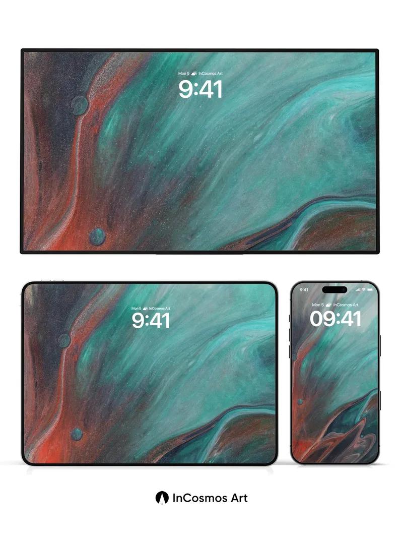 Turquoise Drift Wallpaper with Crimson Veins