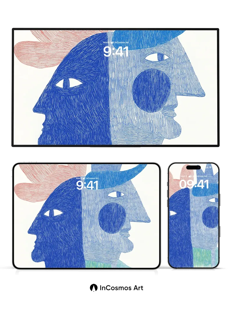 Cubist Duality Wallpaper with Textured Faces