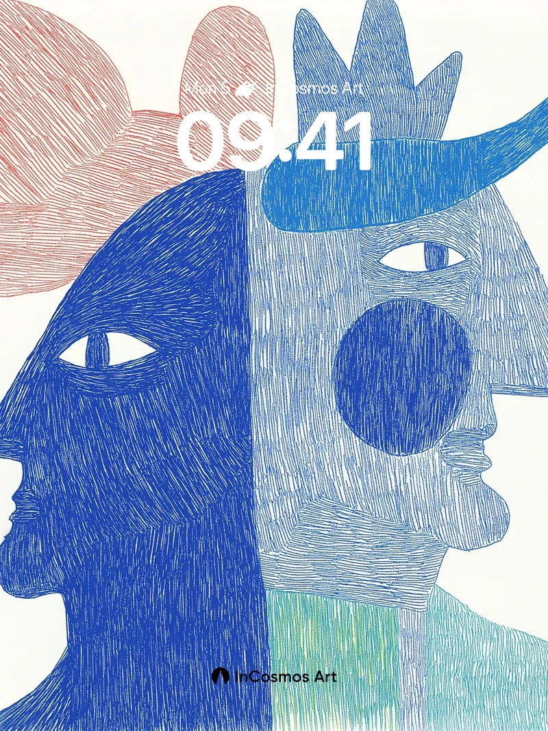 Cubist Duality Wallpaper with Textured Faces