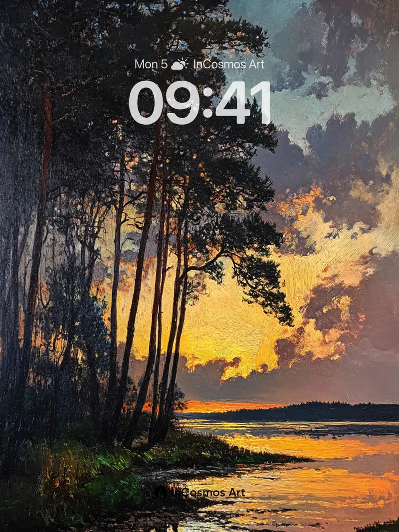 Golden Hush Wallpaper with Pine Silhouettes