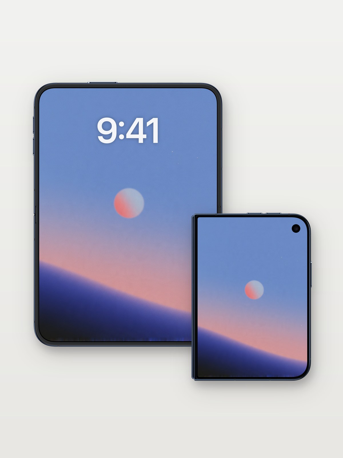Gradient Sunset Background on iPhone Duo, open and closed