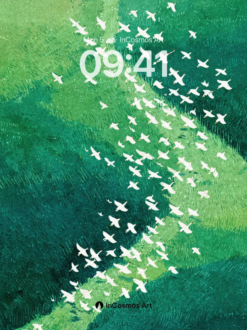 Serenity Flight Wallpaper with Emerald Canvases