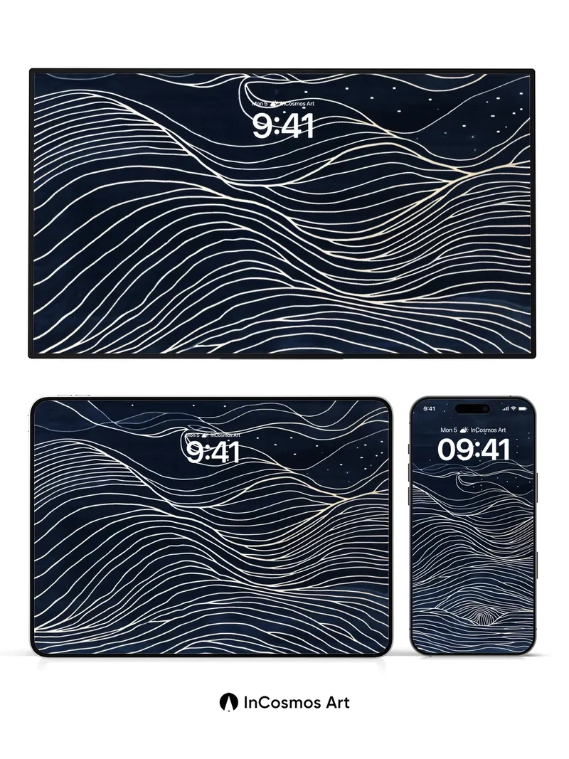 Stellar Wave Wallpaper with Moonlit Lines