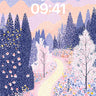 Luminous Pathway Wallpaper with Starlit Forest wallpaper for iPhone, iPad & Mac