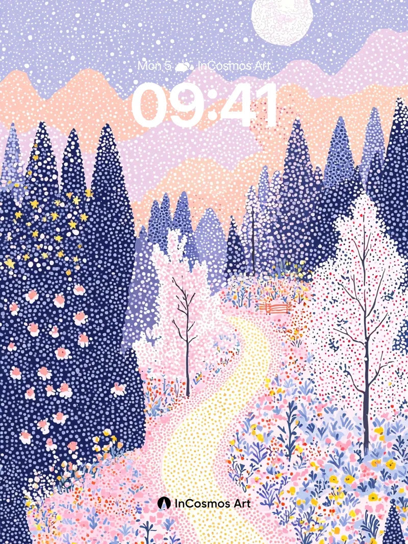 Luminous Pathway Wallpaper with Starlit Forest