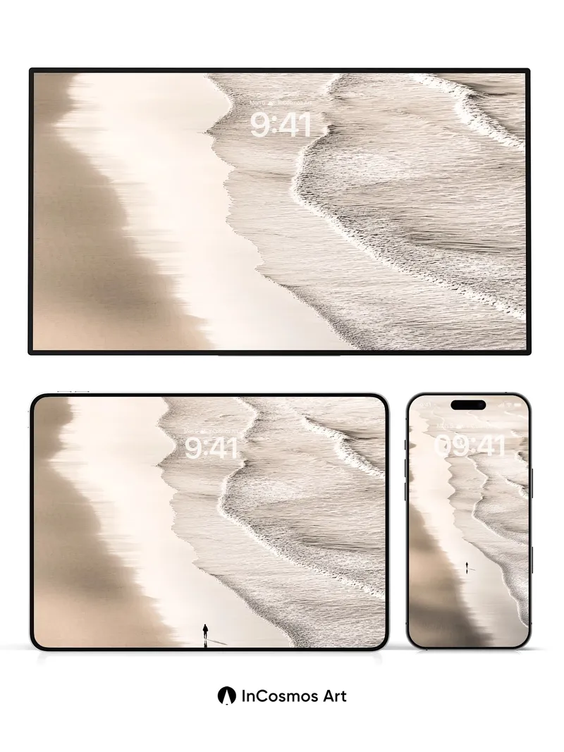 Solitary Shoreline Wallpaper with Infinite Waves