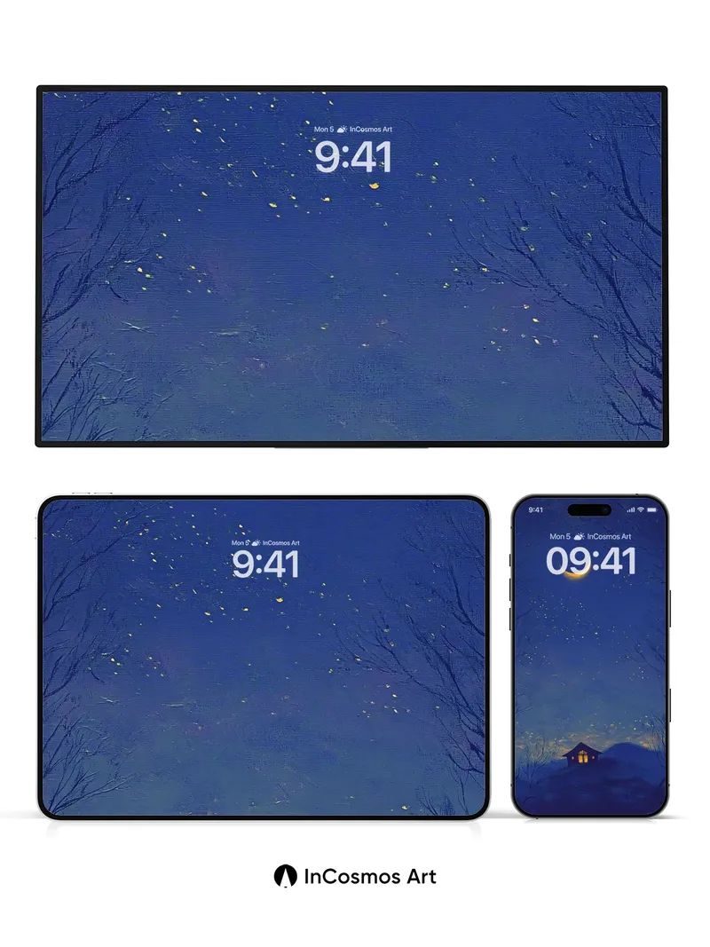 Serenity Moonlit Cottage Wallpaper with Starfall Glow