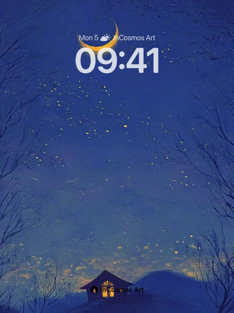 Serenity Moonlit Cottage Wallpaper with Starfall Glow