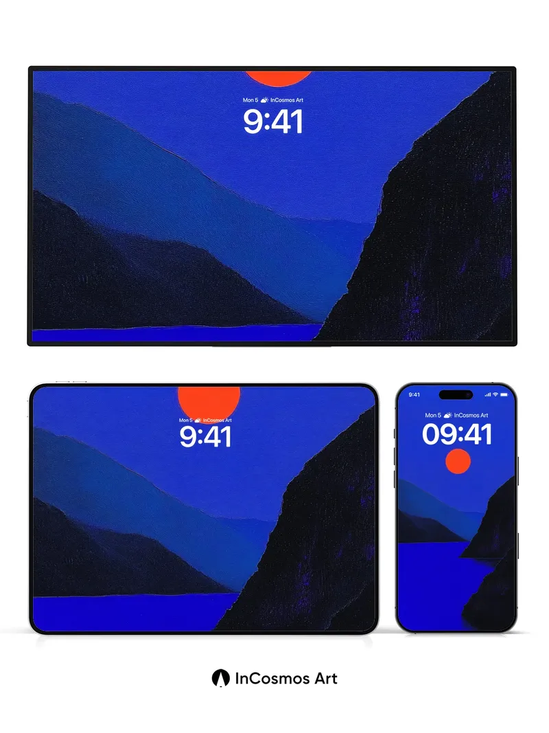 Crimson Orb Wallpaper in Midnight Blue Depths