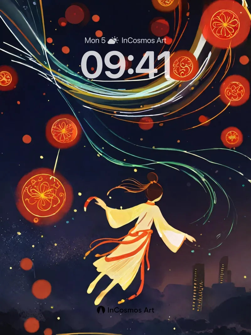 Luminous Flight Wallpaper with Floating Lanterns wallpaper for iPhone, iPad & Mac