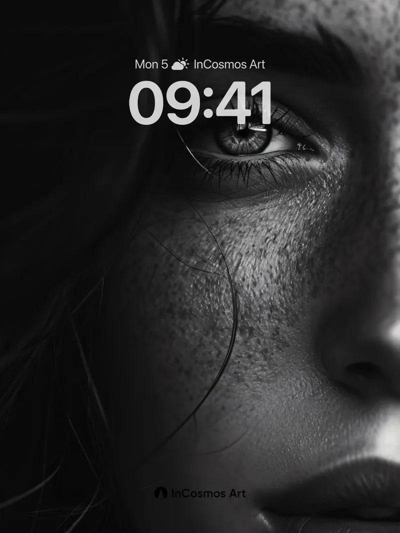 Shadowed Gaze Wallpaper with Freckled Skin