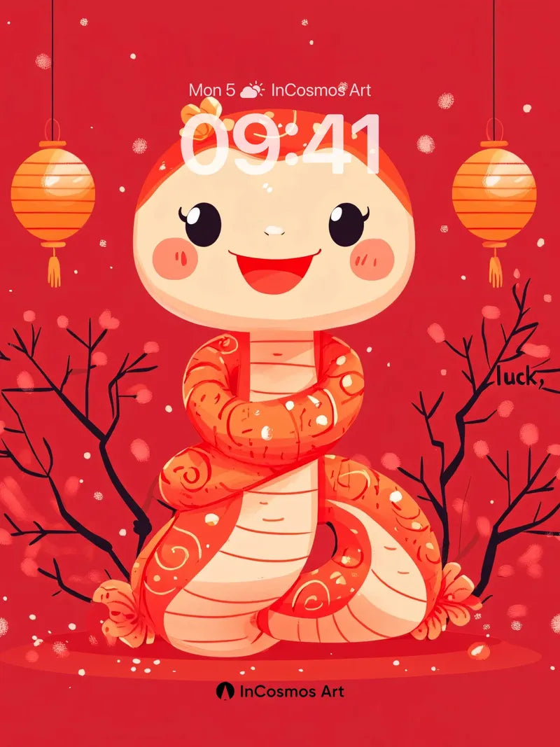 Playful Serpent Wallpaper with Lunar Lanterns wallpaper for iPhone, iPad & Mac