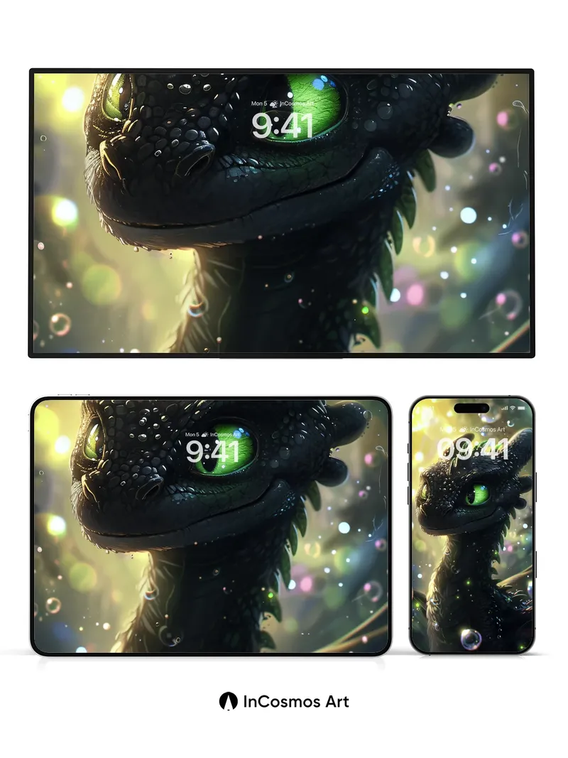 Emerald Gaze Wallpaper with Floating Bubbles