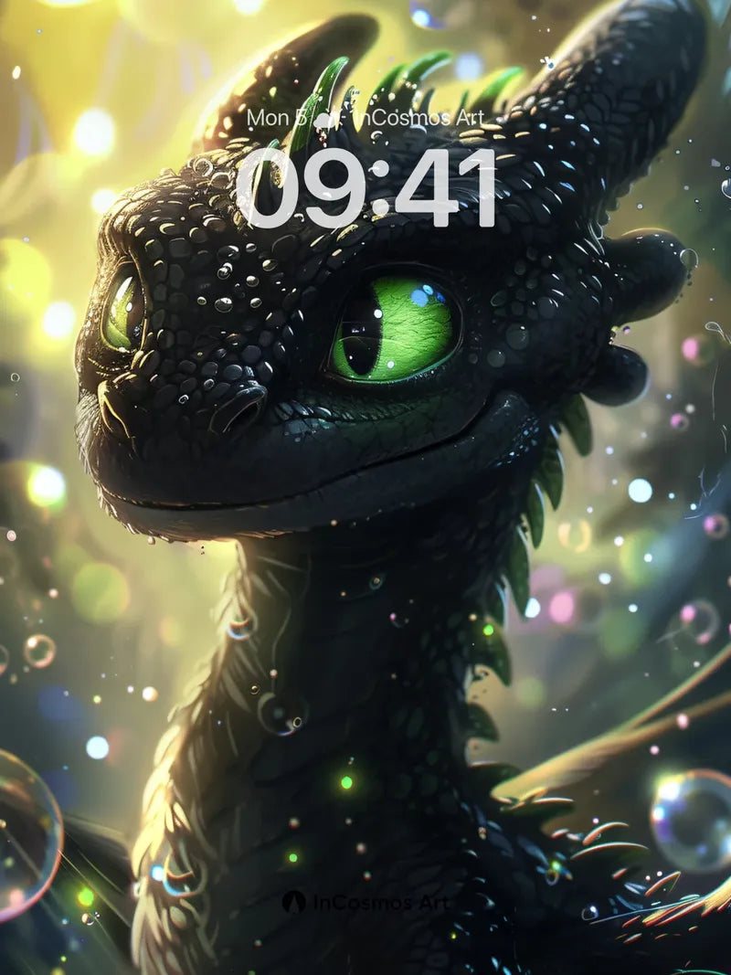 Emerald Gaze Wallpaper with Floating Bubbles