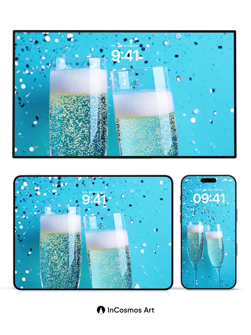 Celestial Sparkle Wallpaper with Champagne Bubbles