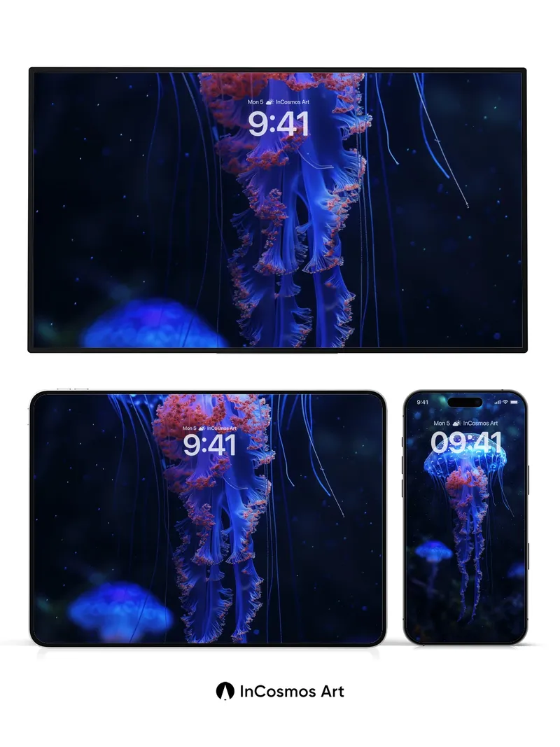 Luminous Depths Wallpaper with Bioluminescent Pulse