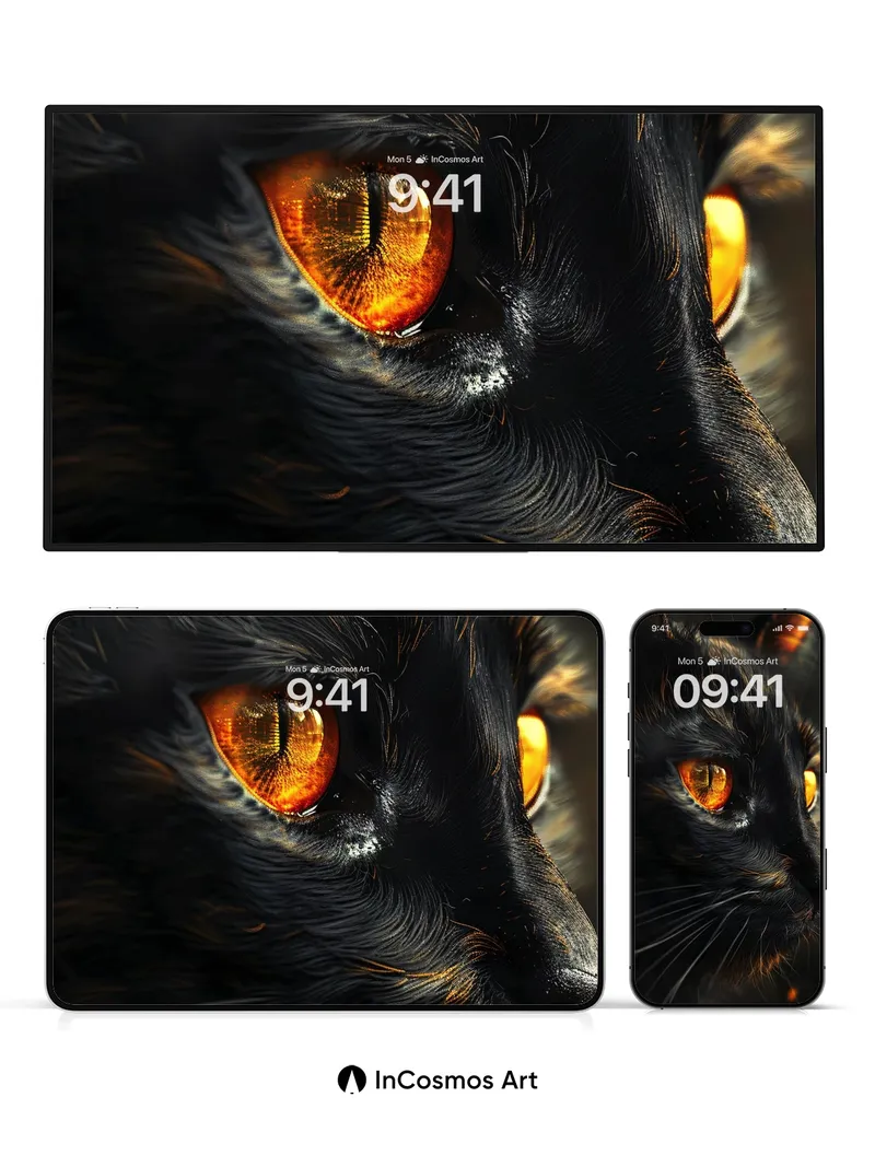 Obsidian Gaze Wallpaper with Ember Eyes