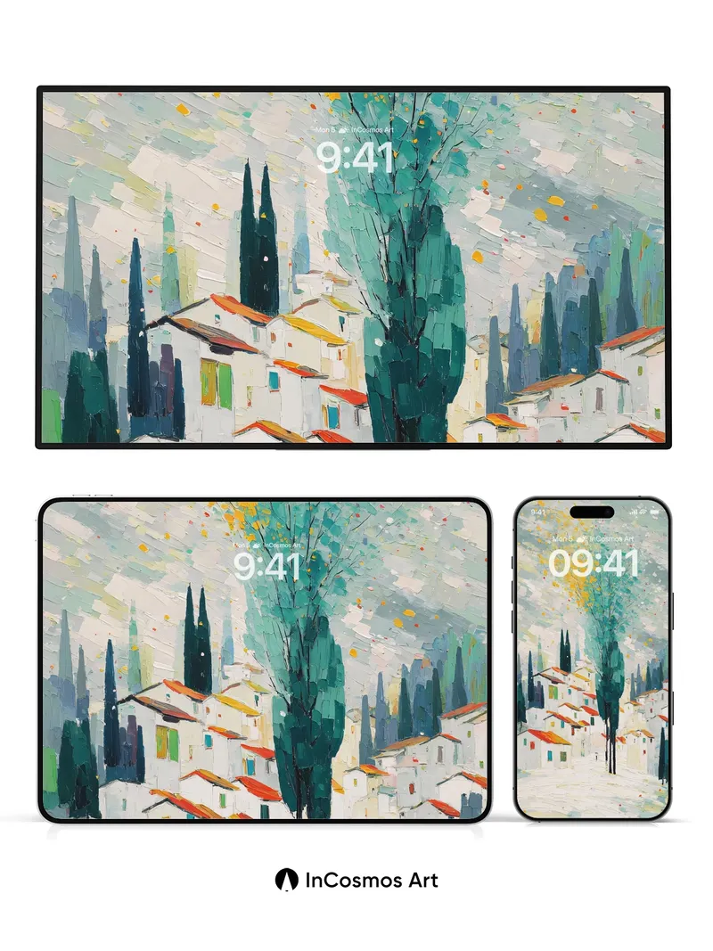 Whispering Cypress Wallpaper with Floating Light